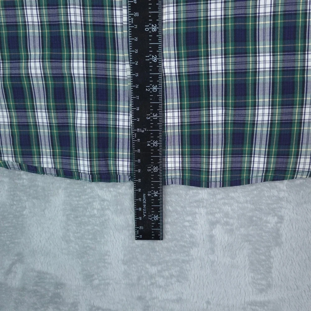 IZOD Button Down Shirt Mens 3XL Green Blue Plaid Long Sleeve Classic Fit